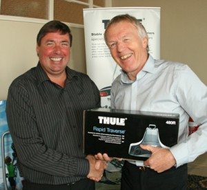 GTâ€™s Geoff Clarke (right) receives his award from Peter Barker, general manager, Thule UK